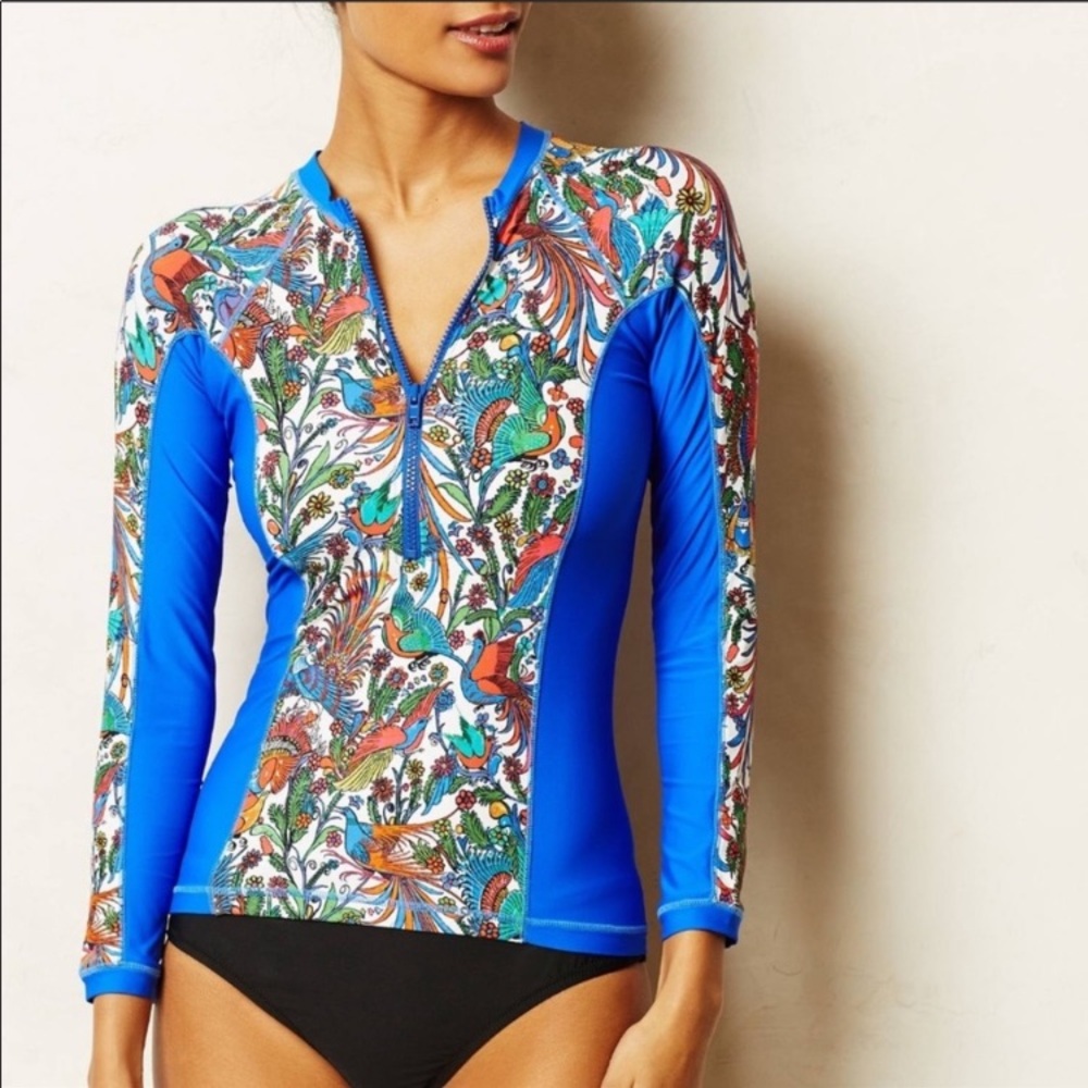 Anthropologie Peacock Rash Guard, small